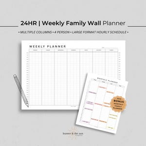 24 Stunden Wochen Familienplaner | Mehrere Spalten 4-Personen Familie Organisation Stundenplan | Große Druckvorlage