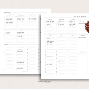 May include: Two-page portrait design planner with weekly lists, daily to-do, and schedule sections. The planner includes sections for work, study, and fitness. The pages are white with black text and a brown logo that says "2-page portrait design".