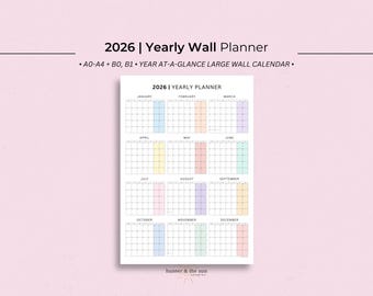 2026 Wall Planner | Large Wall Calendar | A0 - A3 + B0, B1 | PDF