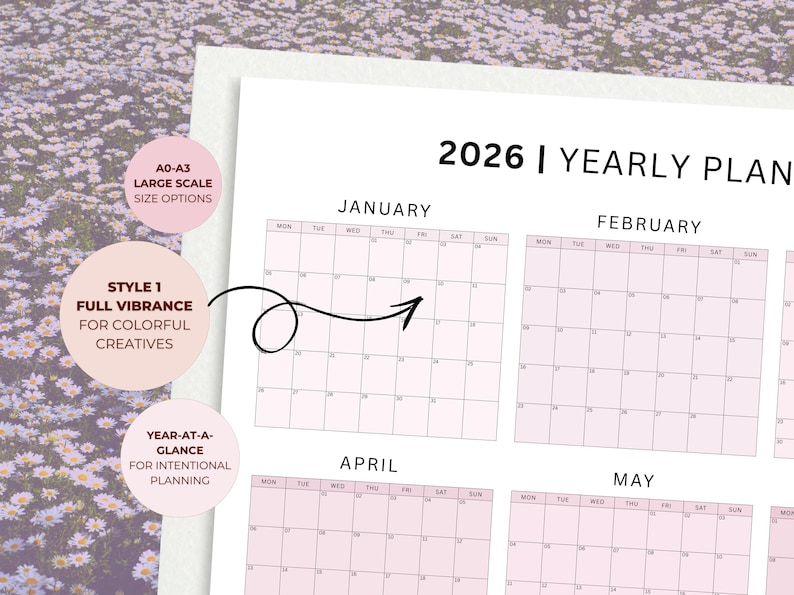 2026 Pink Wall Planner Printable: Large Format Calendars (PDF) - Etsy