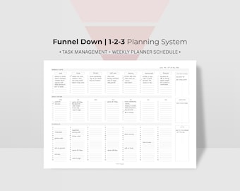 1-2-3 Funnel Down Planning System: Executive Dysfunction ADHD Weekly Planner (PDF Template)