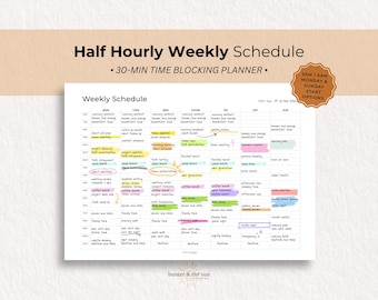 Half Hourly Weekly Schedule Printable | 30-Min Time Blocking Planner PDF | 5AM 6AM Undated