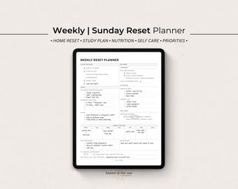 Weekly Sunday Reset Planner Template | Study Schedule & Wellness Habits Checklist Organizer
