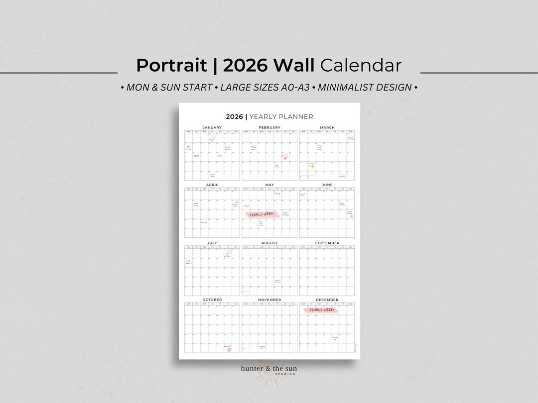 2026 Wall Calendar Poster: Extra Large Minimalist Year Planner ...