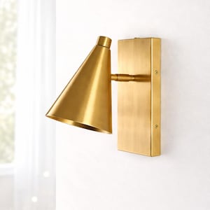 Slim Cone Brass Wall Sconce with Vertical Backplate – Handmade Modern Accent Wall Light