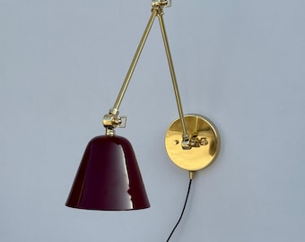 Mid Century Brass Swing Arm Wall Sconce, Plug-In Reading Light