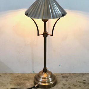 Handmade Brass Table Lamp with Pleated Shade: Vintage Desk Lighting