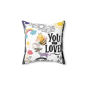 Whimsical Decorative Pillow, Cute Home Decor, Gift for Kids, Fun Lounge Pillow, Plush Cushion with &#39;You Love&#39; Design