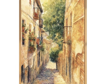 Impresión en acuarela de una escena callejera de Granada: Arte de viaje por Andalucía (Descarga digital)