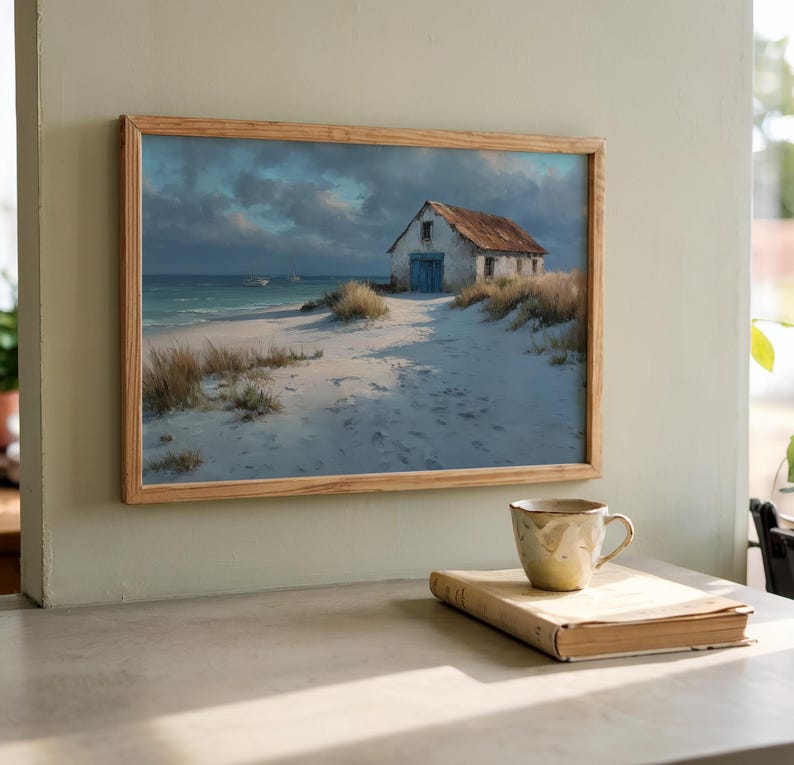 Coastal Beach Cottage Wall Art Printable, Ocean Landscape Painting ...