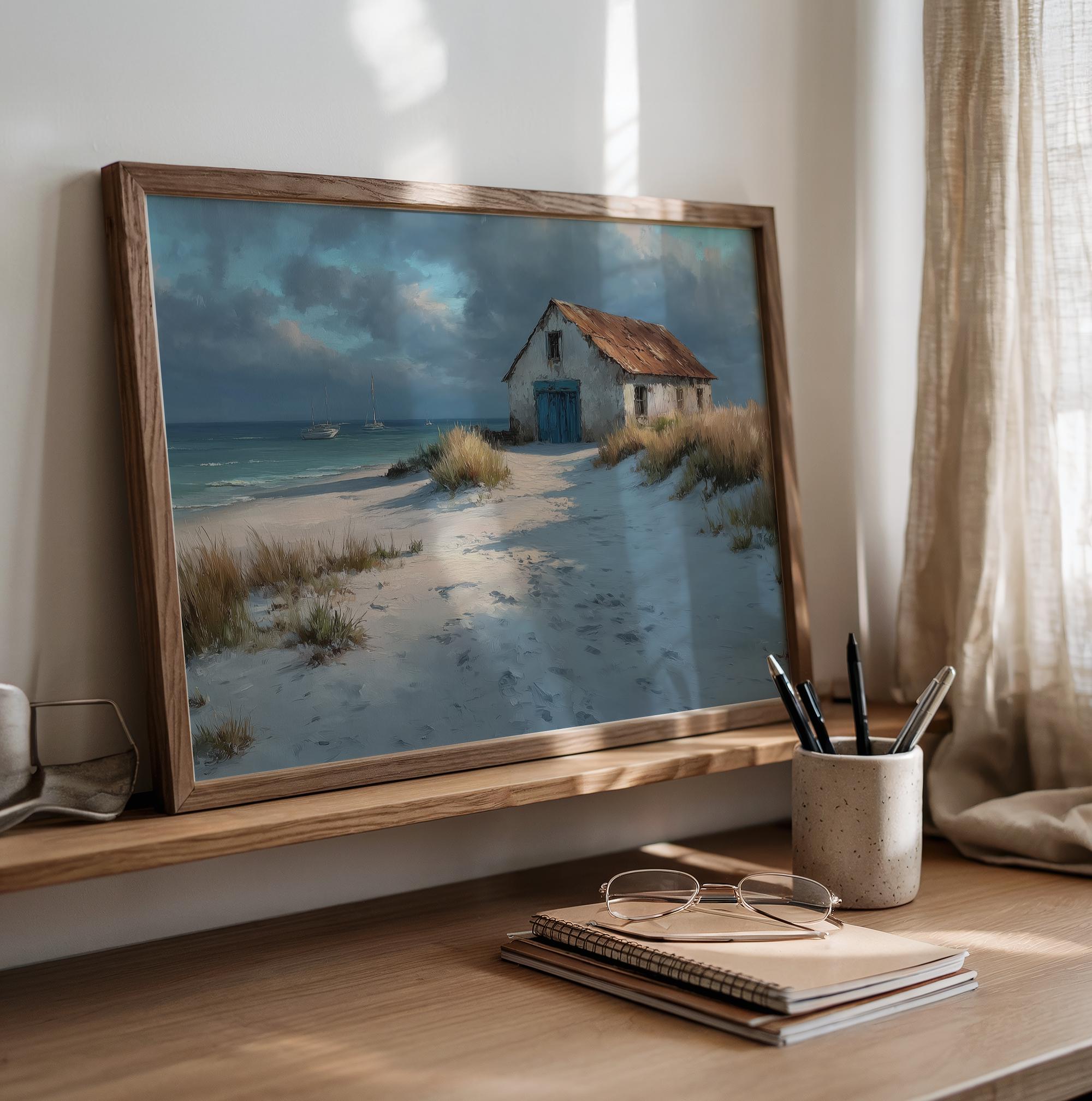 Coastal Beach Cottage Wall Art Printable, Ocean Landscape Painting ...