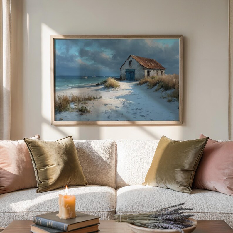 Coastal Beach Cottage Wall Art Printable, Ocean Landscape Painting ...