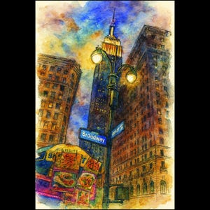 Poster, Empire State Building Watercolor Art Print for Home Decor, New York City Skyline Wall Art, NYC Cityscape Poster, Office Art, Travel