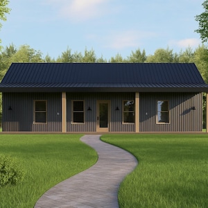 Planimetria della casa / 2 camere da letto e 2 bagni / 25x48 piedi / Planimetria di 1.200 piedi quadrati / Moderna casa ranch / Fattoria / Barndominium / Download PDF