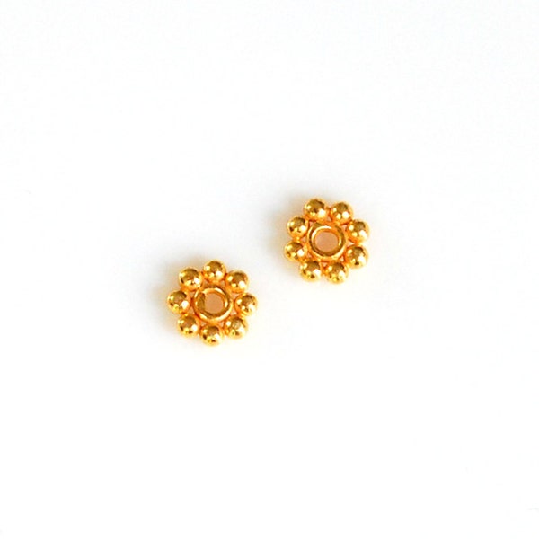 24k Vermeil Bali Daisy Spacers 1.5 x 5 mm  - 2 Pair (4 beads), Daisy Spacer, Vermeil Spacer, Vermeil Daisy Spacer, Bali Spacer