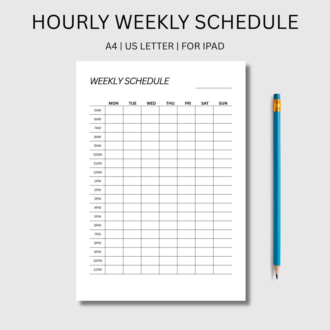 Hourly Weekly Schedule Printable | A4 US Letter iPad Digital Planner ...