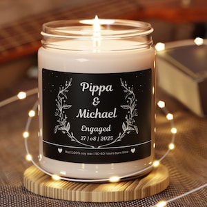 Engagement Gift Botanical Candle, Personalised Engagement Candle Gift, Engagement Keepsake Gift for Couple, Custom Bridal Shower Gift.