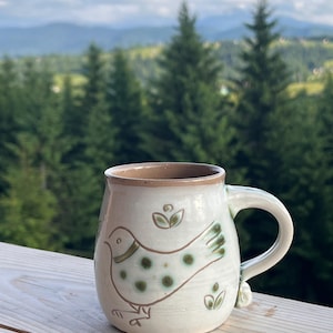 Ceramic Mug | Bird Cuckoo Mug | Pottery Mugs | Handmade Coffee Mug | Tea Mug with Colorful Bird Art | Perfect Ceramic Gift for Nature Lovers