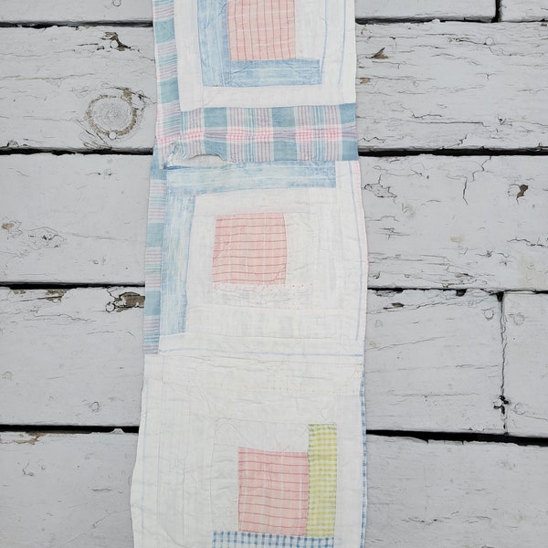 Vintage Log Cabin Quilt Block,Log Cabin Quilt Square,Vintage Pastel Quilt Block,Vintage Pastel Quilt Square,Blue Quilt Block,Cutter Quilt