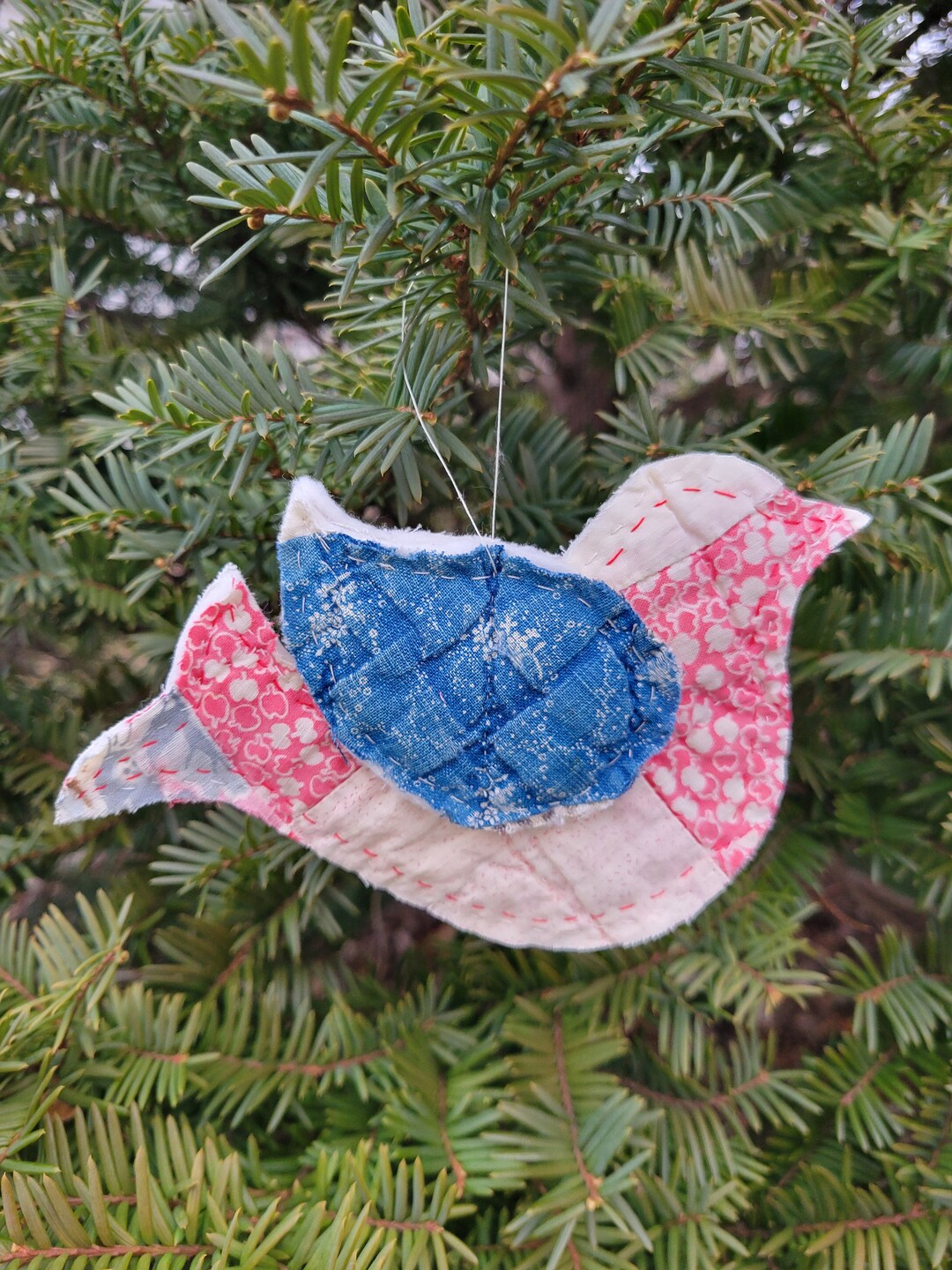 Quilted Handmade Bird Ornament From Vintage Quilt,handmade Blue Bird