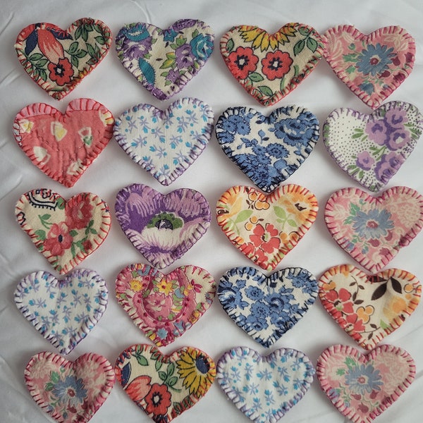 Feedsack Heart Die Cuts,Heart Embellishment for Slow Stitch,Penny Rug Hearts,Vintage Heart Embellishment,Heart Quilts,Heart Die Cuts,Heart