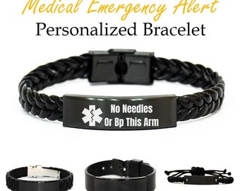 Pulsera de fístula, sin agujas ni presión arterial, pulsera de alerta médica, pulsera personalizada, pulseras de identificación de alerta de emergencia médica