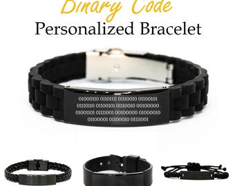 Pulsera personalizada con código binario, joyería informática grabada
