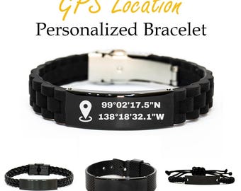 Pulsera con GPS grabado personalizado, coordenadas personalizadas para pareja, novio, novia / Joyería con coordenadas