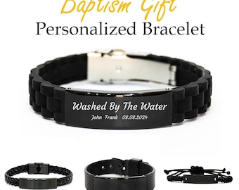 Washed By The Water Custom Engraved Bracelet ,Personalized Name Date for Baptism,Communion, Confirmation