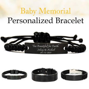 Miscarry Gift for Dad, Too Beautiful for Earth, Infant Loss Gift, Stillborn Baby Memorial Bracelet, Custom Remembrance Loss of Child Jewelry