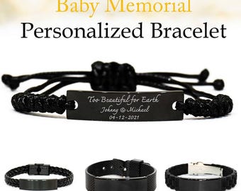 Miscarry Gift for Dad, Too Beautiful for Earth, Infant Loss Gift, Stillborn Baby Memorial Bracelet, Custom Remembrance Loss of Child Jewelry