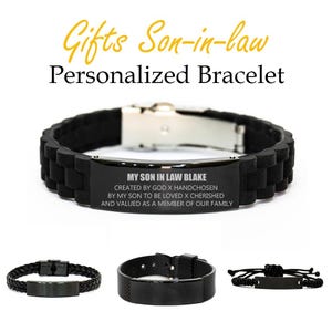 Son In Law Gifts Son-in-law ,CREATED BY GOD , Gifts For Son In Law Engraved Bracelet Laser For Son In Law Gifts Idea ,Black Bracelet