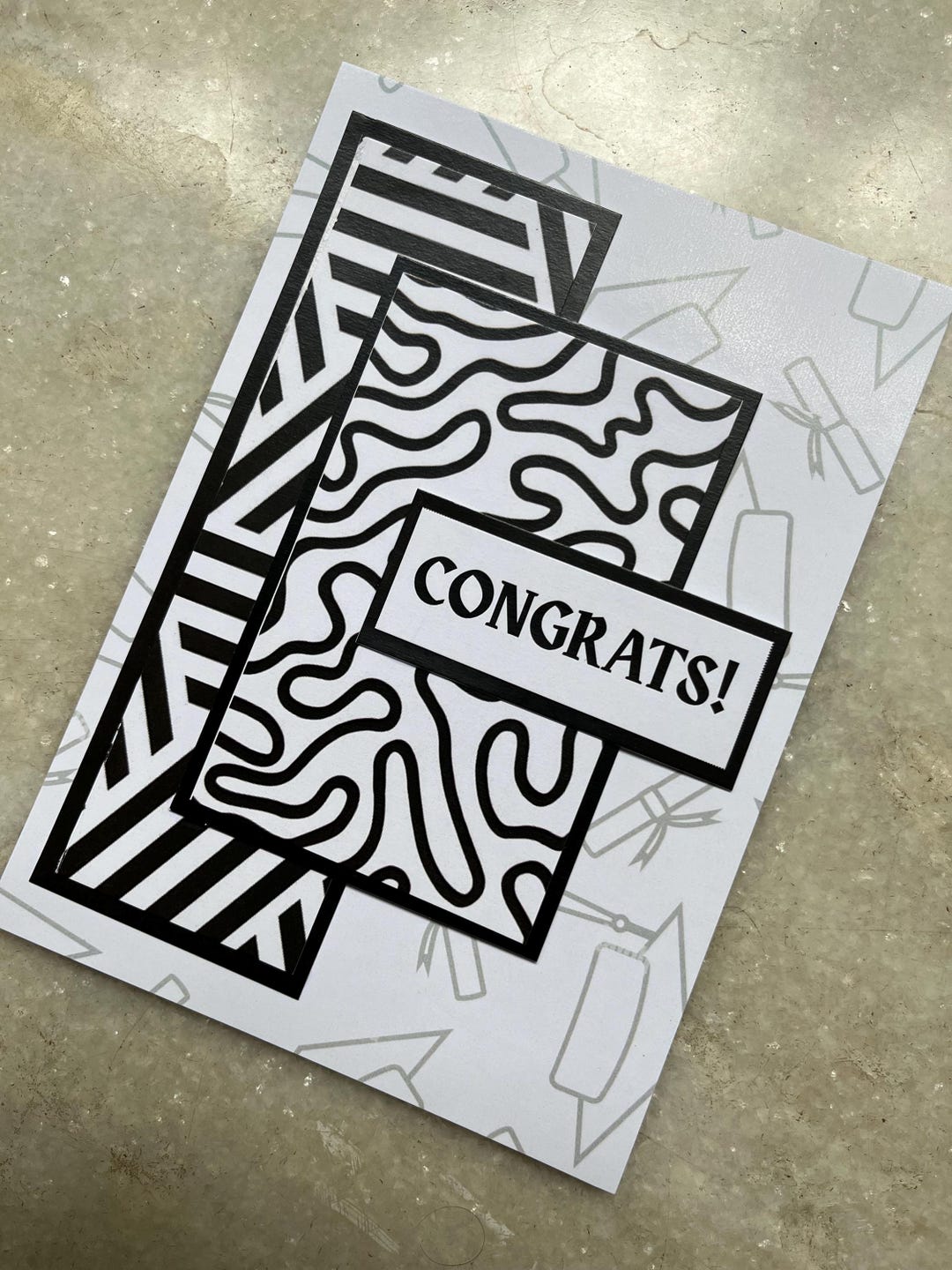 Handmade Congrats Greeting Card | Black & White Graphic Graduation or ...