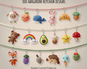 Bundel 300 amigurumi-sleutelhangerpatronen, digitale gehaakte minispeelgoedontwerpen