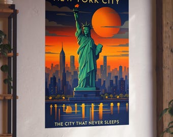 New York City kunstposter, vintage print Vrijheidsbeeld