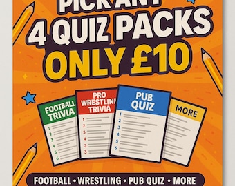 Quiz Bundle 4 for 10pounds | Pick Any 4 Printable Trivia Packs