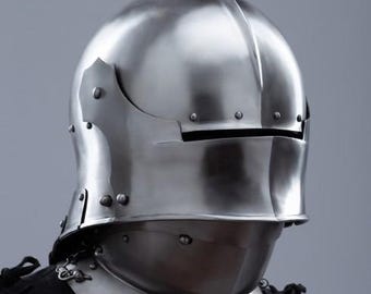 Medieval Gothic Knight Close Helmet – Handmade Polished Steel Visored Armor Helmet – 15th Century Closed Face Armet – LARP, Cosplay