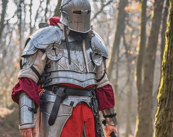 Barbute Vollpanzeranzug | Ganzkörper Plattenrüstung Für Mittelalter-Reenactment Und Cosplay | Barbuta Ritter | Stahl Cosplay Outfit für Reenactment