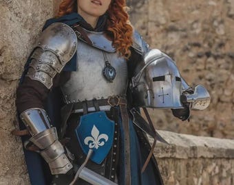 Medieval female full Barbuta Knight Armor with Visor - Full Mild Steel LARP Cosplay Costume for Halloween Warrior
