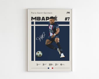 Kylian Mbappé-poster | Kylian Mbappé-print | Voetbalposter | Voetbalprint | Minimalistische poster | Flexibele maten