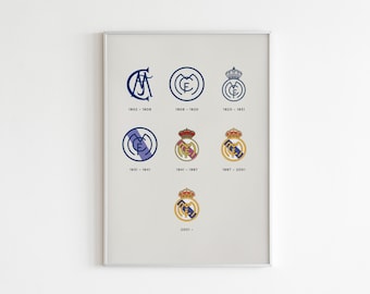 Impressão do logotipo do Real Madrid: pôster minimalista de futebol, decoração esportiva