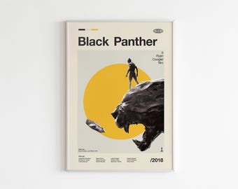 Póster de la película Pantera Negra: Impresión artística minimalista, tamaños flexibles