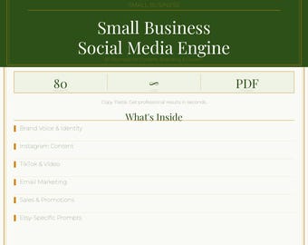 Small Business ChatGPT Prompts, 80 Social Media AI Prompts, Instagram TikTok Email