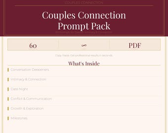 Couples ChatGPT Prompts, 60 Connection and Date Night Prompts, Conversation Starters