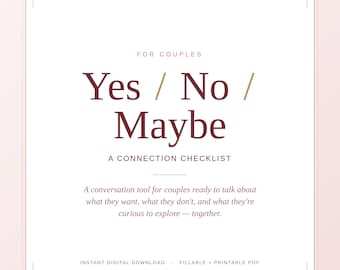 Yes No Maybe Couples Checklist, Intimacy Communication Worksheet, Bedroom Boundaries List