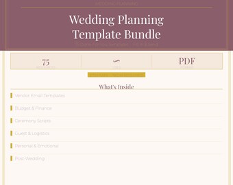 Wedding Planning Bundle, 75 DIY Templates, Vendor Emails Ceremony Scripts Budget