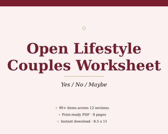 Yes No Maybe Open Relationship Checklist, Non Monogamy Worksheet, Couples Boundary Tool