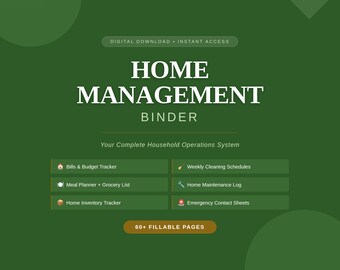Home Management Binder, Bill Tracker Cleaning Schedule Meal Planner