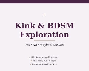 Yes No Maybe BDSM Checklist, Kink Bondage and Impact Play Worksheet, Couples Tool