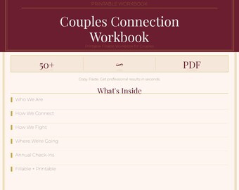 Couples Connection Workbook, 50 Exercises for Intimacy and Communication, Fillable PDF
